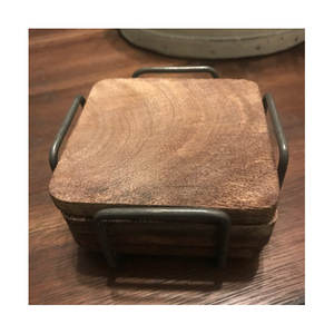 Square Wooden <b>Coasters</b> <b>With</b> Elegant Gold <b>Holder</b> <b>Set</b> Perfect For Coffee Tea Cups Home Kitchen Table Decor And Guest Serving - Product Image 6