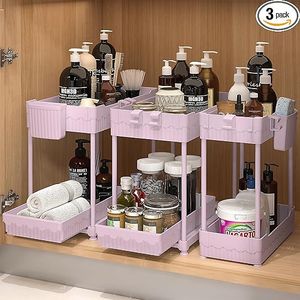 Set di 3 Cassetti e Carrelli Portaoggetti in Plastica a 2 Livelli, Organizzatori per Lavello di Cucina e Bagno, Cassetti Scorrevoli per Facile Organizzazione - Product Image 4