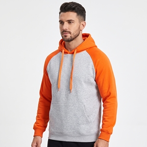 Sudadera con Capucha para Hombre, Color Gris Naranja, Manga Raglán, Corte Regular, Informal, de Forro Polar, con Bolsillo y Cordón Ajustable - Product Image 1