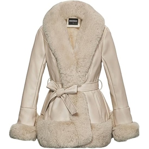 Abrigo Largo de Piel Genuina con Ribete de Pelo para Mujer, Elegante Abrigo de Invierno de Borrego, Proveedor Mayorista de Ropa OEM Personalizada | - Product Image 1