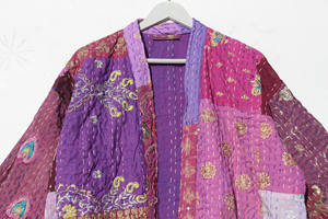 Kimono indio hecho a mano de algodón kantha para mujer y hombre, elegante ropa de playa, bata de baño estilo japonés con patchwork, regalo para ella. - Product Image 2