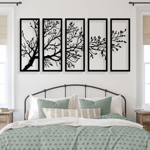 Arte de pared con diseño de árbol de cinco paneles, escultura moderna de metal para la sala de estar, la entrada, el pasillo o la decoración interior de hoteles, procedente de la India. - Product Image 3