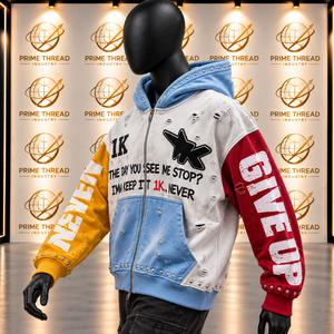 Sweat à capuche zippé sur mesure pour homme, effet vieilli, avec imprimé graphique clouté, color block, coupe oversize, style streetwear - Product Image 3
