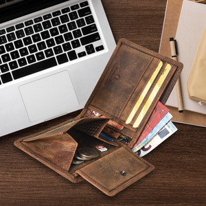 Mens Distressed Leather Bifold Wallet Multi Card Slot <b>ID</b> Window Zipper Coin Pocket Cash Section Compact Everyday Carry Brown - Product Image 4