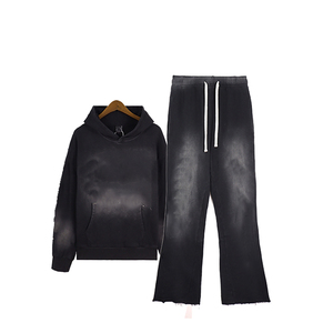 Conjunto Deportivo con Capucha para Hombre, Manga Larga, Color Sólido, Pantalones Casuales con Cordón y Bolsillos Laterales, Algodón de Peso Medio, Ropa de Otoño - Product Image 1