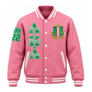 Chaqueta Varsity Rosa de Diseño con Colores Únicos, Letras Bordadas en Verde, 08 Perlas, Estilo Urbano Unisex, 100% Lana - Product Image 2
