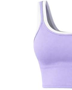 Conjunto personalizado de top corto y minifalda color lavanda para mujer, bra deportivo sin mangas, conjunto de dos piezas para yoga, gimnasio, fitness, verano, informal. - Product Image 4