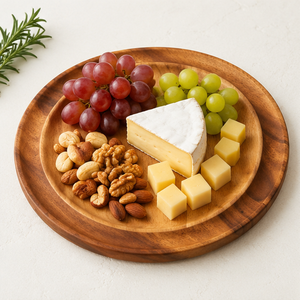 Eco-Friendly Round Acacia Wood Charger <b>Plates</b> Handcrafted Rustic Wooden Serving Tray for Wedding Table <b>Decor</b> Hotel Supply - Product Image 4