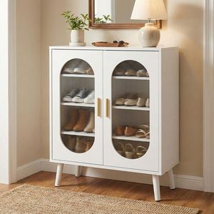 Zapatero de Dos Puertas con Tira LED USB, 24 Botones Ajustables, Lámina de Policarbonato, Cuatro Niveles Internos, Personalizable - Product Image 1