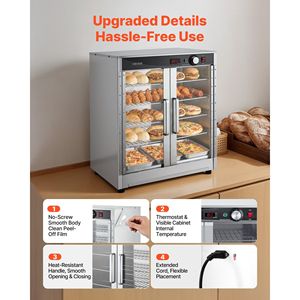 Scaldavivande Elettrico Commerciale a 5 Ripiani in Acciaio Inossidabile con Vassoio per Acqua, Armadio Riscaldante a Doppia Porta con Ripiani Regolabili - Product Image 6