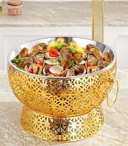Plat à chafing de luxe en filigrane doré, élégant réchaud alimentaire en acier inoxydable avec couvercle festonné de style arabe pour buffet d'hôtel et décoration de mariage - Product Image 6