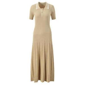 2026 Winter Elegant Gray Printed Knit Tennis <b>Dress</b> with V-neck 100% Polyester Quick Dry Waist Slimming One Size - Product Image 1