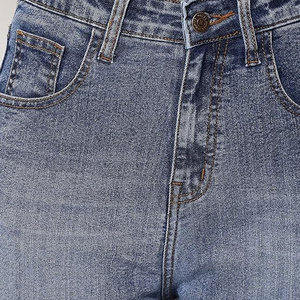 High Waist Womens Straight Leg <b>Denim</b> Jeans Frayed Raw Hem Blue <b>Stretch</b> Pants Casual Ankle Length Trouser Spring Style - Product Image 6