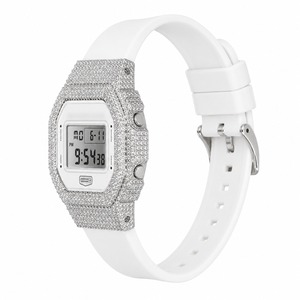 Luxury Women's Square Quartz <b>Watch</b> With Rhinestone Accents Stainless Steel Case White Silicone Band - Product Image 3