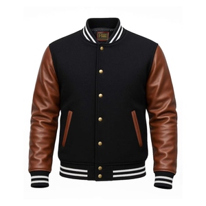 Chaqueta de cuero personalizada tipo bomber, premium, con cremallera, para motociclista, con cuello y puños acanalados, estilo urbano, OEM, marca privada, venta al por mayor - Product Image 1