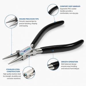 Pince à bec rond professionnelle en acier inoxydable pour la fabrication de bijoux, pliage de fil et formage de boucles, avec poignée confortable - Product Image 2