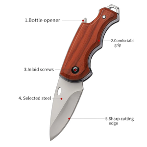 Couteau pliant EDC en acier carbone de qualité supérieure, manche en bois, lame tranchante comme un rasoir, couteau de poche pour l'extérieur, fournisseur OEM - Product Image 2