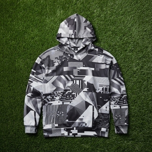 Sweat-shirt à capuche noir et blanc pour homme avec imprimé graphique géométrique, streetwear personnalisé - Product Image 5