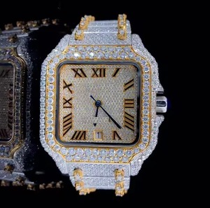 Montre de luxe carrée en acier inoxydable avec lunette sertie de diamants, cadran analogique, affichage de la date, montre de mode pour homme, boîtier de 38 mm - Product Image 1
