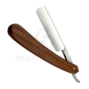 Professional Straight Edge Barber Razor with Natural Wood Handle and High Grade Stainless Steel Fixed Blade Holder - Product Image 2