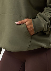 Ensemble sweat à capuche et pantalon de jogging en molleton olive pour femme, en mélange de coton doux, idéal pour la gym, le yoga, la détente ou le quotidien – Hiver - Product Image 5