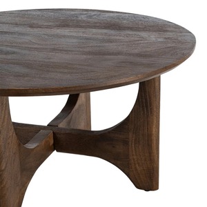 Modern Minimalist Dark Walnut Solid Wood Round <b>Nesting</b> <b>Coffee</b> <b>Table</b> & Side <b>Table</b> <b>Set</b> with Pedestal Base for Living Room - Product Image 3