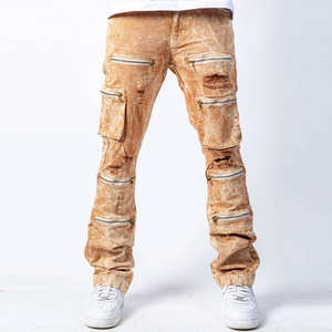 Pantalones Cargo de Moda para Hombre OEM ODM, Estilo Urbano, Diseño Desgastado con Cremallera, Múltiples Bolsillos, Pantalones Casuales, Jeans Modernos de Hip Hop - Product Image 1