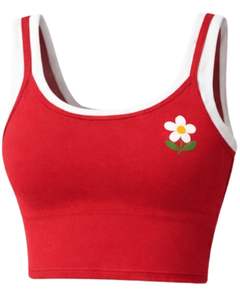 ชุดเซ็ตเสื้อครอปสีแดงและกระโปรงสั้นสำหรับผู้หญิง ออกแบบโดยผู้ผลิต ชุดออกกำลังกายแบบสองชิ้น เสื้อชั้นในกีฬาแบบไม่มีแขน เหมาะสำหรับโยคะ ฟิตเนส ชุดลำลองฤดูร้อน - Product Image 2