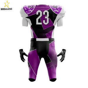 Uniformes de Fútbol Americano Personalizados, Conjunto de Jersey y Pantalones Sublimados, Cuello en V, Manga Corta, Ajustado, Absorbe la Humedad, Morado y Negro para Hombre - Product Image 3