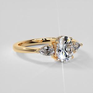 แหวนหมั้นเพชรทรงรีและทรงหยดน้ำ 3 เม็ด สวยงาม 18k/22k/24k เพชรเลี้ยงในห้องปฏิบัติการ พร้อมแหวนซ่อนแบบ Hal สำหรับผู้หญิง - Product Image 2