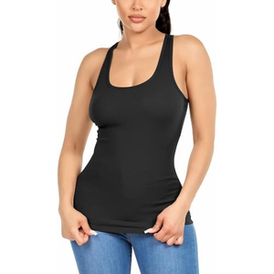 Débardeur noir sans manches pour femme, col rond, couleur unie, tricoté en polyester, décontracté, pour la gym et l'entraînement - Product Image 1