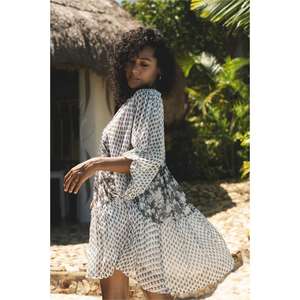 Vestido Casual Premium Hecho a Mano con Cintura Natural, Ecológico, Lavable, 100% Algodón, Cuello en V, Mangas 3/4, Corte Regular - Product Image 2