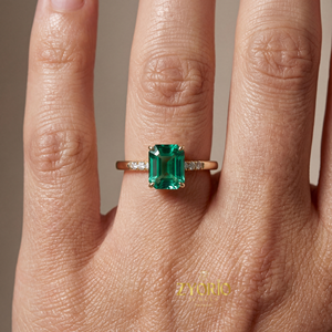 Anillo de Oro Blanco de 14k con Esmeralda Colombiana Cultivada en Laboratorio, Corte Asscher, Estilo Clásico, para Compromiso, Boda, Aniversario, Fiesta, Regalo de Cumpleaños - Product Image 3