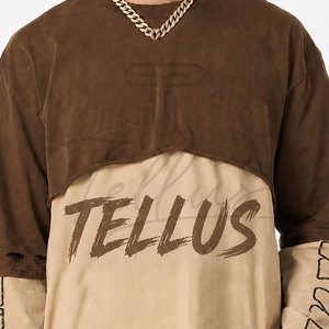 Chemises à manches longues amples, t-shirts unis, streetwear, t-shirts à manches doubles surdimensionnés, 100% coton, pour hommes - Product Image 3