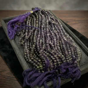 Collier de perles d'améthyste violette naturelle, chapelet bouddhiste Mala de 108 perles, chapelet de pierres précieuses polies avec pompon - Product Image 4
