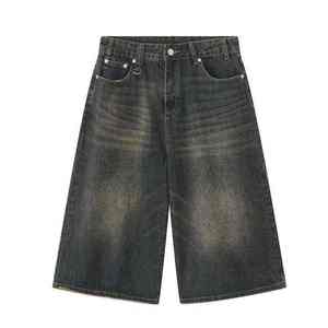 Summer Breathable Light Wash Custom Mens Straight Baggy Distressed Vintage Woven Belt Crystal Detail Streetwear - Product Image 1