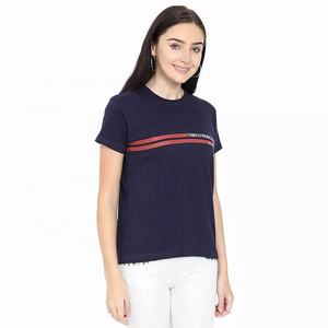 T-shirt col rond en coton et Polyester pour femme, vêtement décontracté de haute qualité, couleur bleue - Product Image 2