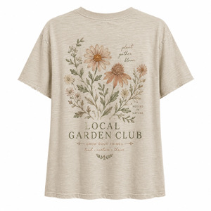 Camiseta Beige de Cuello Redondo para Mujer con Bordado Floral, Corte Regular, Informal, Primavera Verano, 100% Algodón Jersey, Manga Corta - Product Image 2
