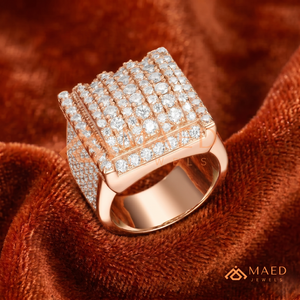 แหวนผู้ชายชุบทองคำขาว 18K หรูหรา ประดับเพชรโมอิสซาไนต์ทรงสี่เหลี่ยมใหญ่ สไตล์ฮิปฮอป สีชมพูทอง ระยิบระยับ สำหรับผู้ชาย - Product Image 3