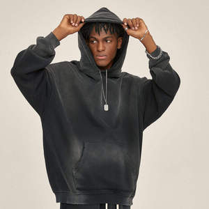 Sweat-shirt à capuche pour homme, en mélange de coton et polaire, coupe oversize, avec empiècements contrastants et poignets côtelés, style streetwear décontracté - Product Image 3