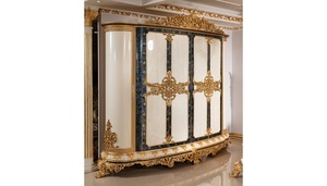 Juego de Dormitorio de Lujo de Madera de Teca Sólida en Oro Blanco Real, Estilo Mediados de Siglo, con Armario California King/Queen, Mesitas de Noche Ornamentadas y Tocador - Product Image 5