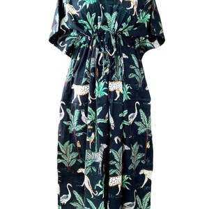 Hand Block Striped Cotton V-neck <b>Kimono</b> Robe Women Loungewear Belted <b>Long</b> Sleeve Housecoat Casual Wear Machine-Washable - Product Image 6