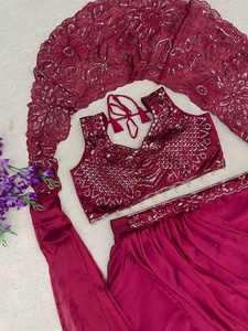 Sari de soirée bordeaux le plus vendu avec broderies et sequins, entièrement cousu, sari ethnique de créateur pour femme - Product Image 5