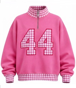 <b>Pink</b> Women's Breathable Quick Dry 100% Cotton Casual Fleece <b>Sweatshirt</b> with 44 Applique Front Zip Turtleneck Collar Autumn Wear - Product Image 1
