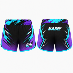 Shorts Deportivos para Mujer con Estampado Geométrico, Sublimados, de Secado Rápido, Cintura Elástica, en Morado, Azul y Negro, Corte Regular - Product Image 1