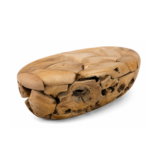 Mesa de Centro ARTERRA de Lujo con Mosaico de Raíz de Teca Ovalada, Base Hueca Única, Mesa de Acento de Madera, Muebles Premium para Resort - Product Image 2