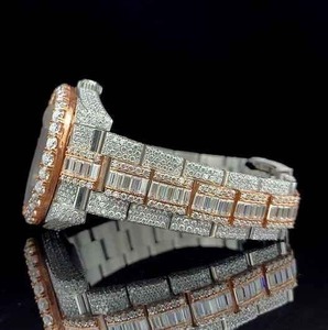 Montre de luxe pour hommes en diamant, boîtier rond en acier inoxydable, mouvement à quartz analogique de 46mm, cadran à aiguilles en cristal saphir - Product Image 5