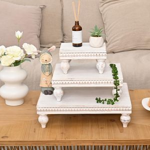 Custom Logo Wooden Riser Display Stand Set Of 3 Beaded Pedestal Tray For Kitchen Counter Home <b>Decor</b> <b>Party</b> Wholesale - Product Image 5