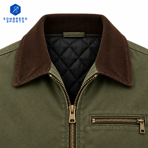 Blouson bomber homme vert olive SOMBRERO SPORTS en toile avec fermeture éclair, col rabattable, coupe-vent décontracté pour l'automne - Product Image 3