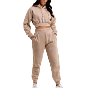 Meilleures ventes Femmes Outdoor 100% Coton Survêtements 2 pièces Crop Hoodie Survêtement - Product Image 1